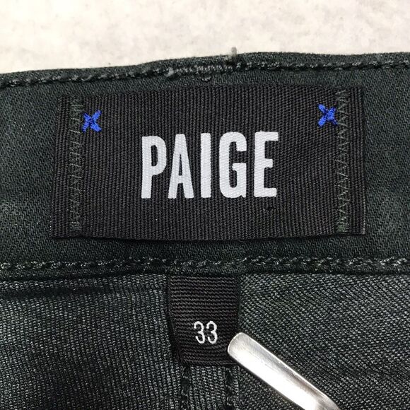 PAIGE Normandie Jean Men 33(34x33) Green Stretch Denim Dark Academia USA Made - Picture 12 of 15